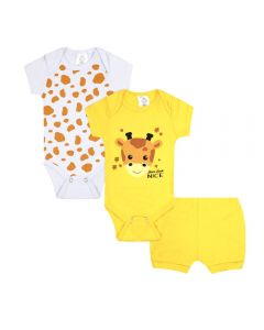 Bebê 3 peças Body e Shorts Branco e Amarelo